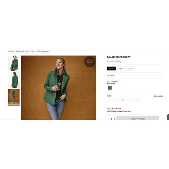 Talbots Tailored Peacoat Meadow Green Double Breasted Coat Women's Size Large - Picture 14 of 14